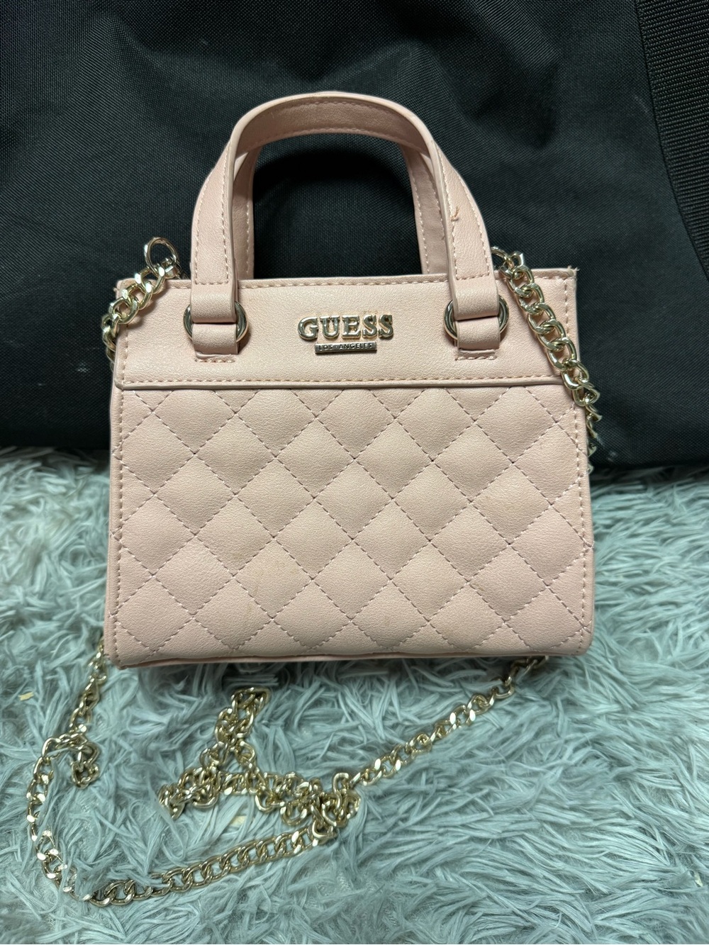GUESS Quilted Mini Satchel in Blush Pink with Gold Hardware